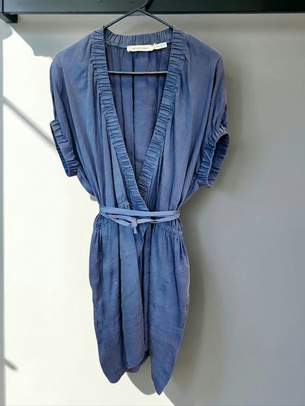 Isabel Marant Etoile Navy Blue Mini Wrap Linen Dress with Belt Size FR36